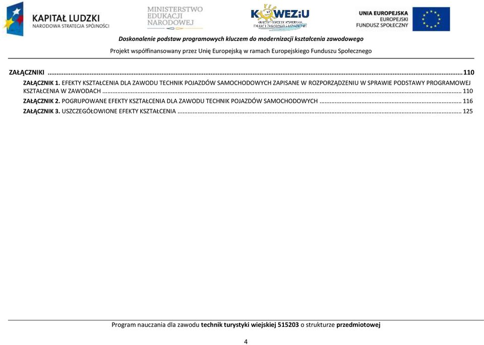 ZAWODAH... 110 ZAŁĄZNIK 2. OGRUOWANE EFEKTY KSZTAŁENIA DLA ZAWODU TEHNIK OJAZDÓW SAMOHODOWYH... 116 ZAŁĄZNIK 3.