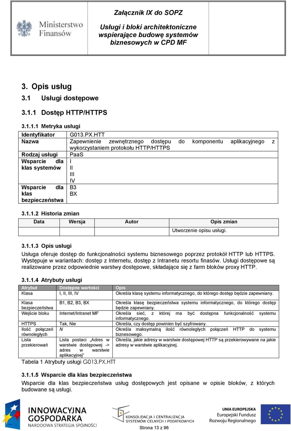 bezpieczeństwa 3.1.1.2 Historia zmian Data Wersja Autor Opis zmian Utworzenie opisu usługi. 3.1.1.3 Opis usługi Usługa oferuje dostęp do funkcjonalności systemu biznesowego poprzez protokół HTTP lub HTTPS.