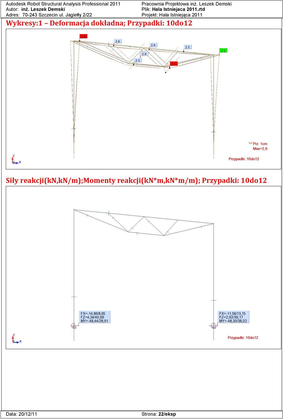 reakcji(kn,kn/m);momenty