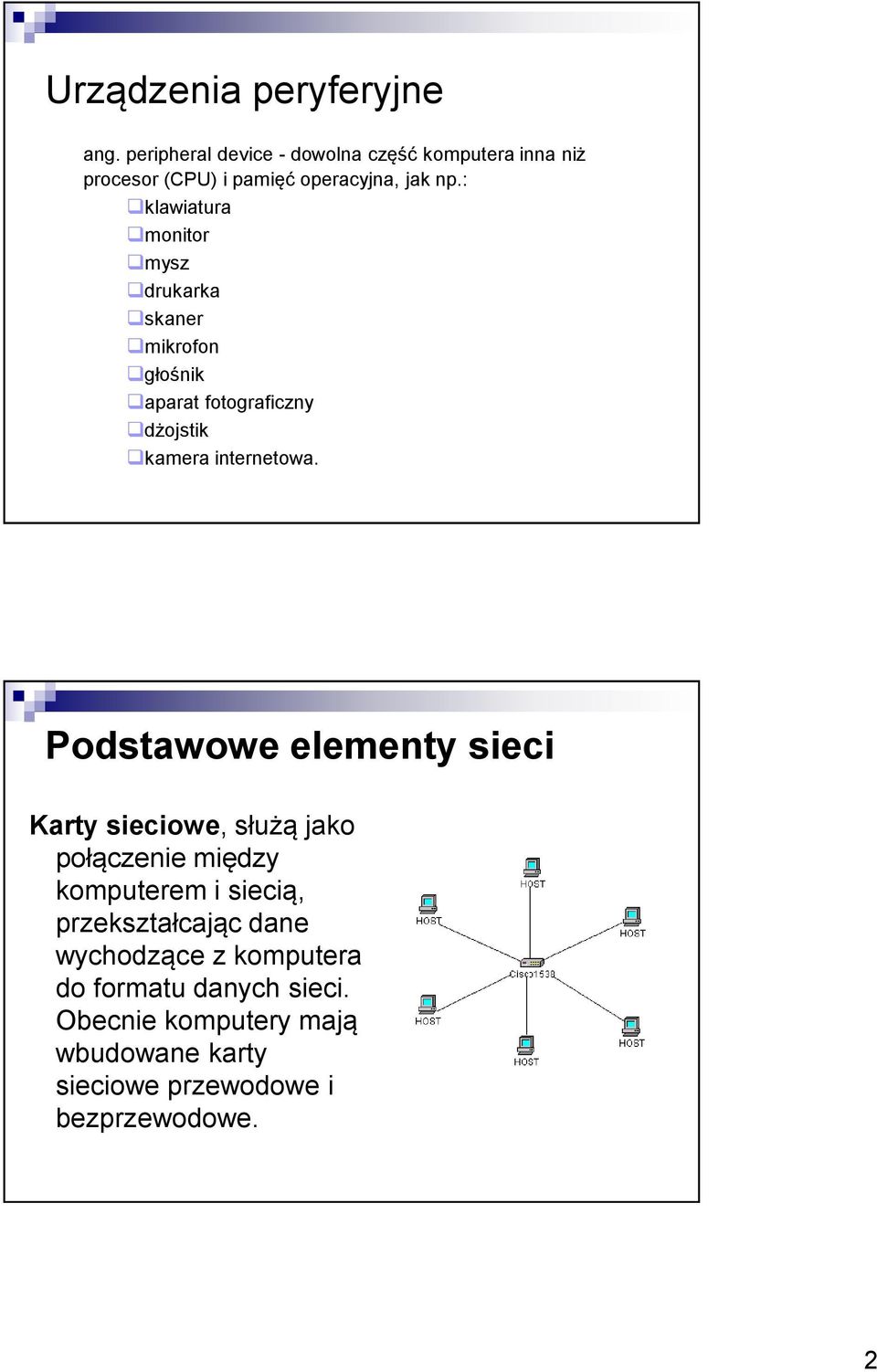 : klawiatura monitor mysz drukarka skaner mikrofon głośnik aparat fotograficzny dżojstik kamera internetowa.