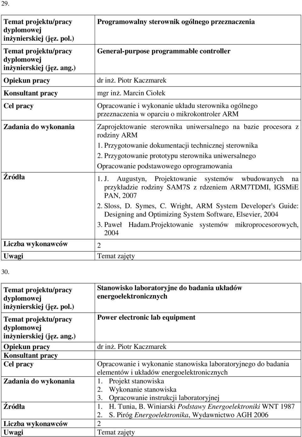 Przygotowanie dokumentacji technicznej sterownika 2. Przygotowanie prototypu sterownika uniwersalnego Opracowanie podstawowego oprogramowania 1. J.