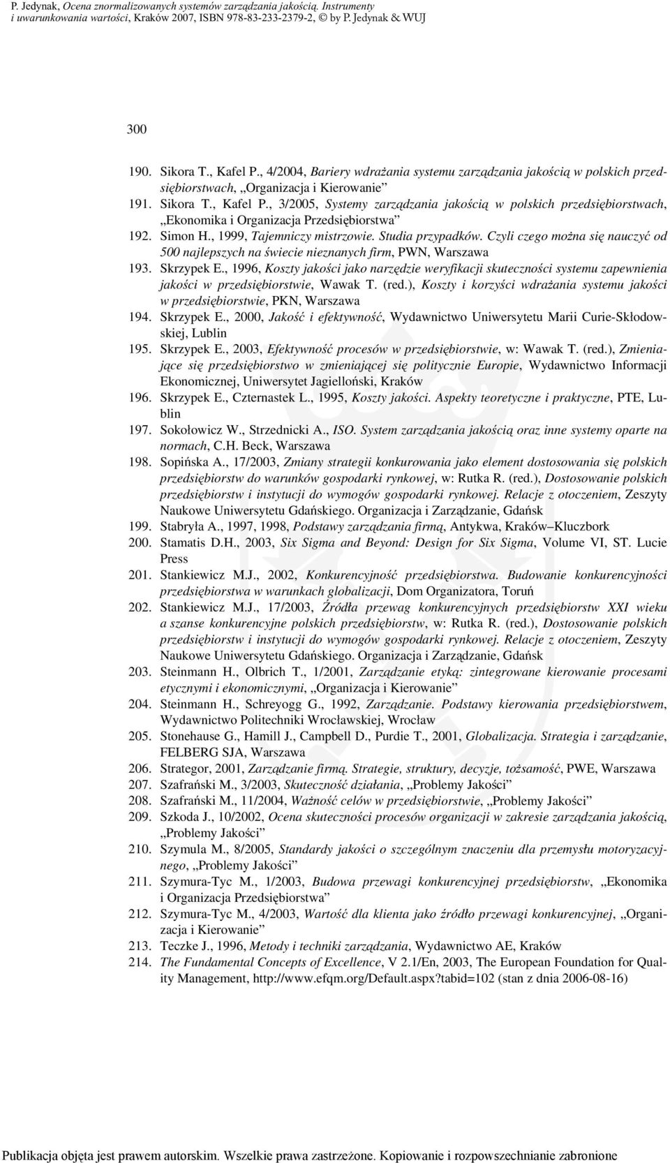 , 1996, Koszty jakości jako narzędzie weryfikacji skuteczności systemu zapewnienia jakości w przedsiębiorstwie, Wawak T. (red.