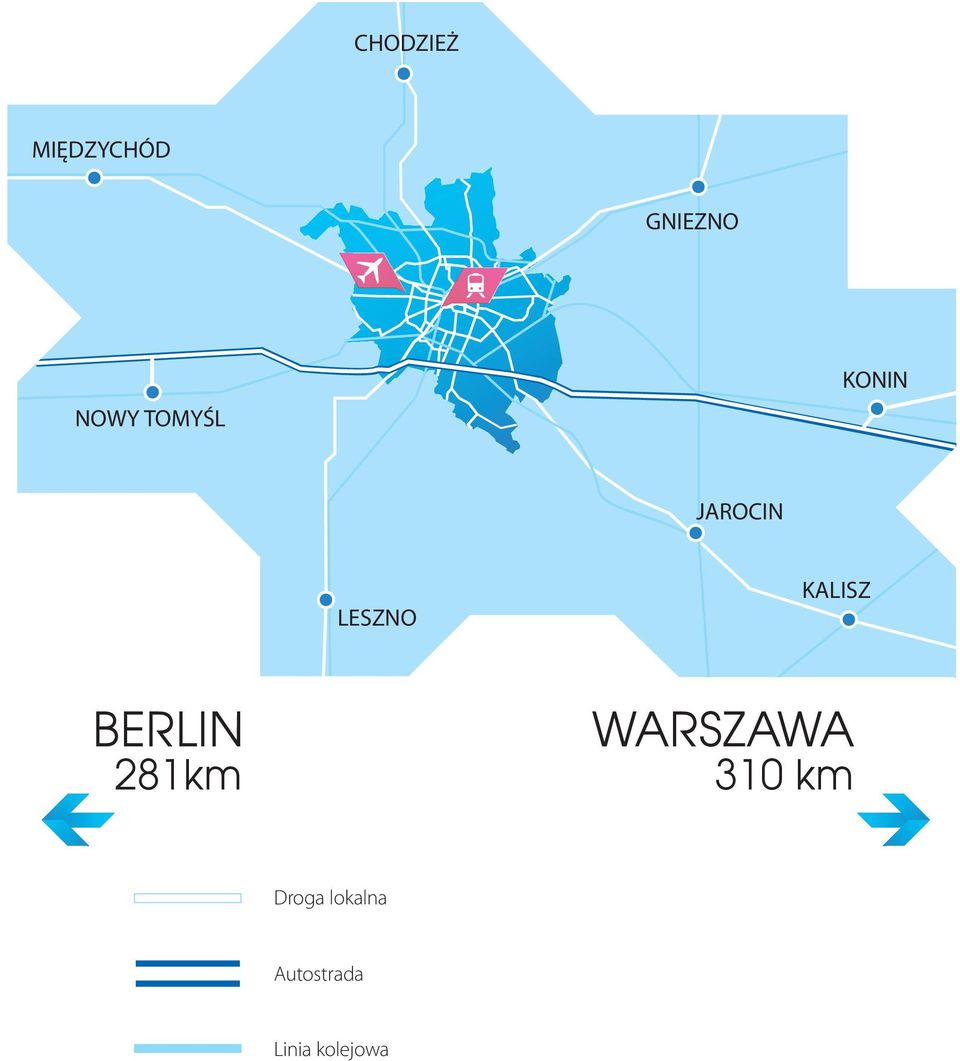 KALISZ BERLIN 281km WARSZAWA 310 km