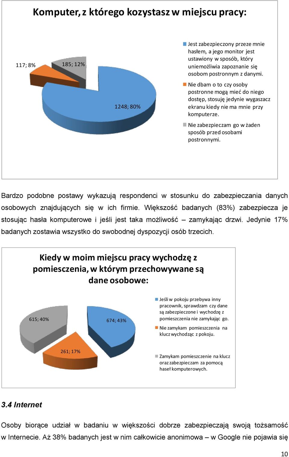 Nie zabezpieczam go w żaden sposób przed osobami postronnymi. Bardzo podobne postawy wykazują respondenci w stosunku do zabezpieczania danych osobowych znajdujących się w ich firmie.