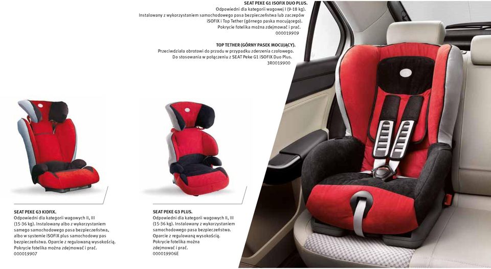 Do stosowania w połączeniu z SEAT Peke G1 isofix Duo Plus. 3R0019900 SEAT PEKE G3 KIDFIX. Odpowiedni dla kategorii wagowych II, III (15-36 kg).