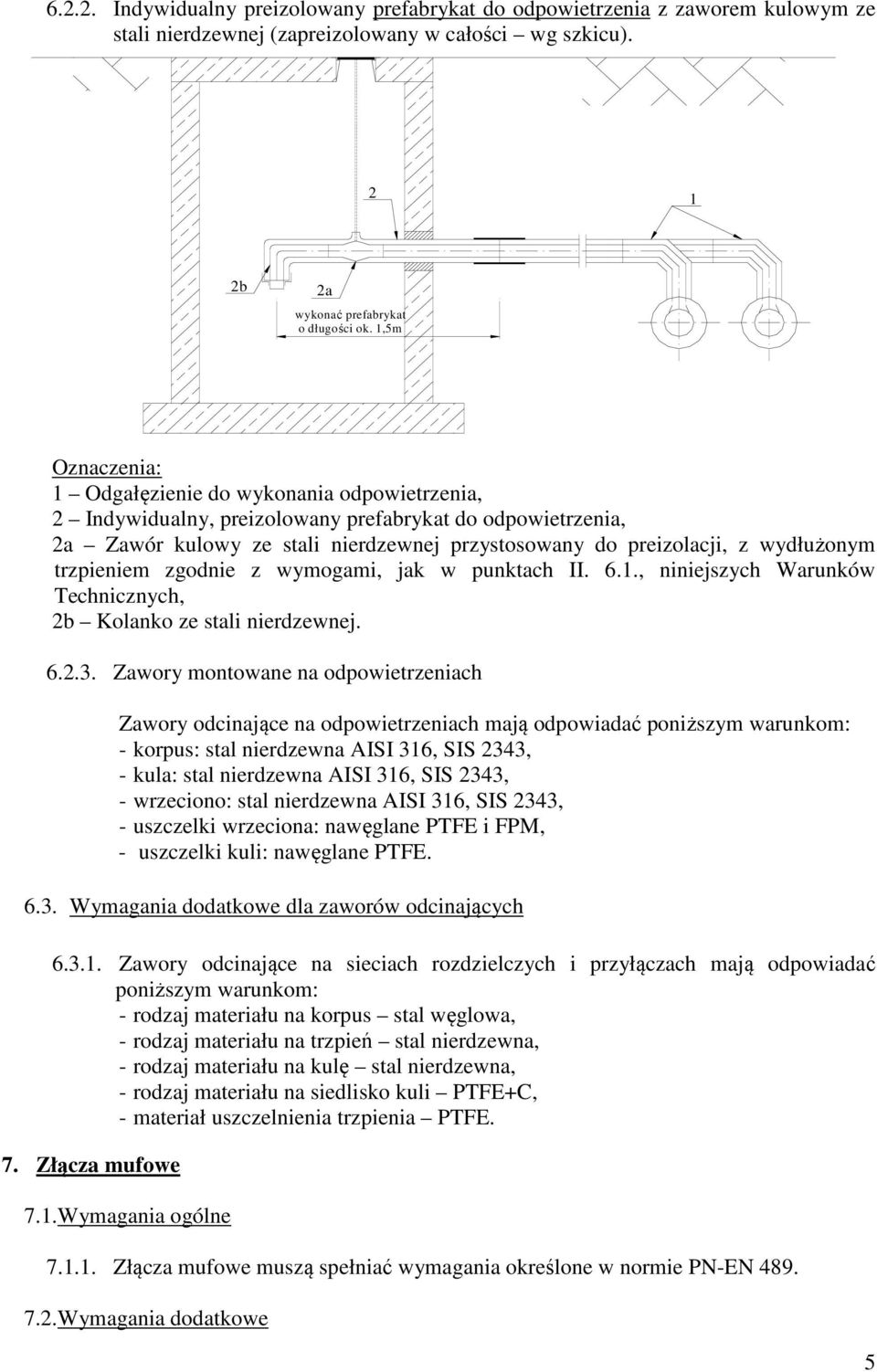 wydłużonym trzpieniem zgodnie z wymogami, jak w punktach II. 6.1., niniejszych Warunków Technicznych, 2b Kolanko ze stali nierdzewnej. 6.2.3.