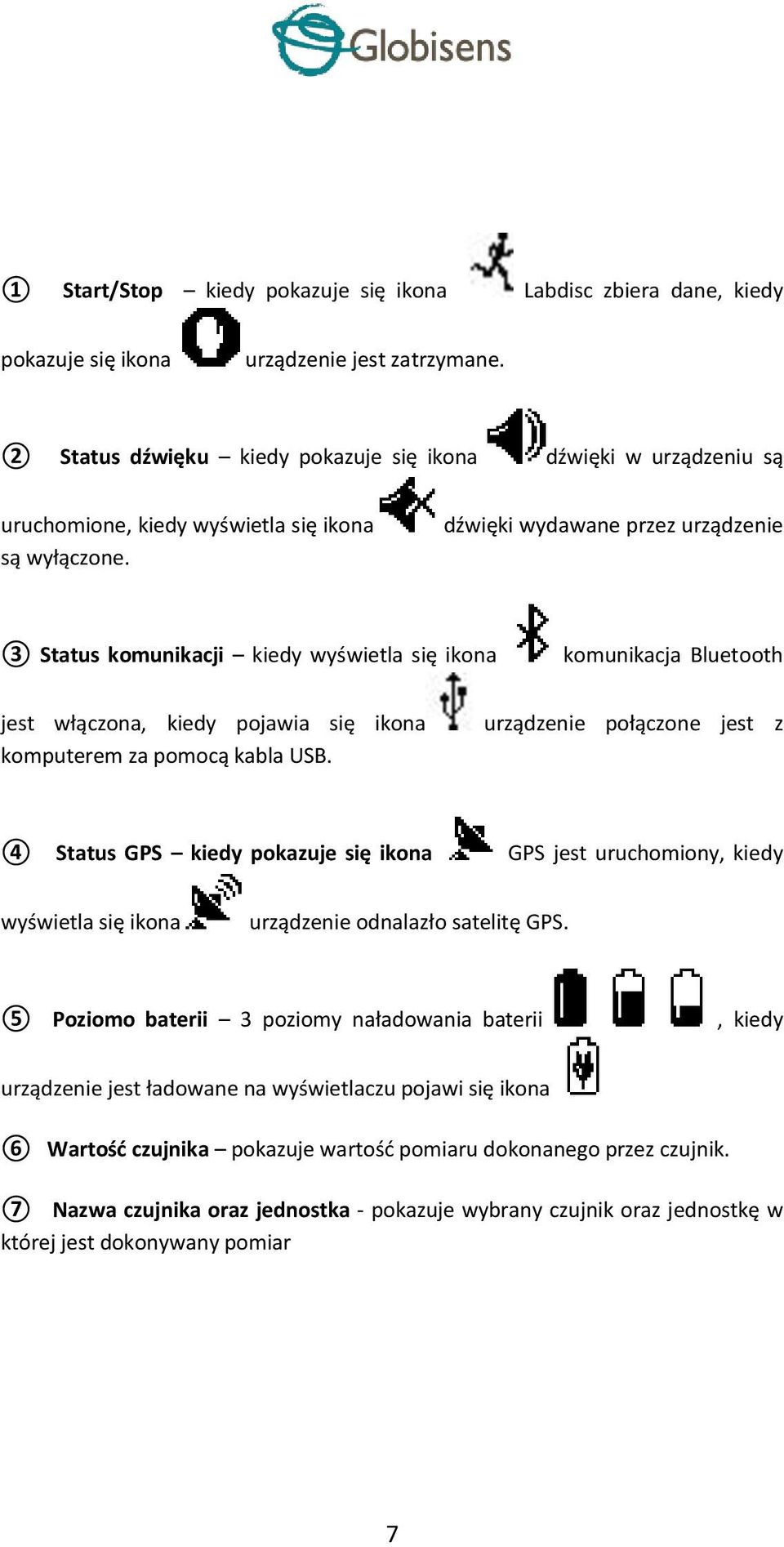 dźwięki wydawane przez urządzenie 3 Status komunikacji kiedy wyświetla się ikona komunikacja Bluetooth jest włączona, kiedy pojawia się ikona komputerem za pomocą kabla USB.