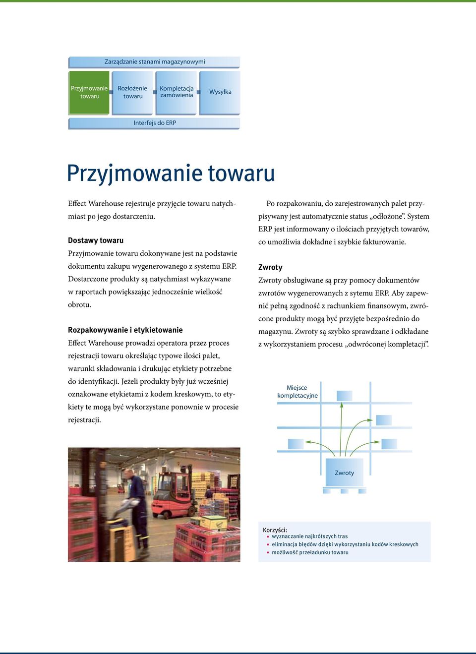 Rozpakowywanie i etykietowanie Effect Warehouse prowadzi operatora przez proces rejestracji określając typowe ilości palet, warunki składowania i drukując etykiety potrzebne do identyfikacji.