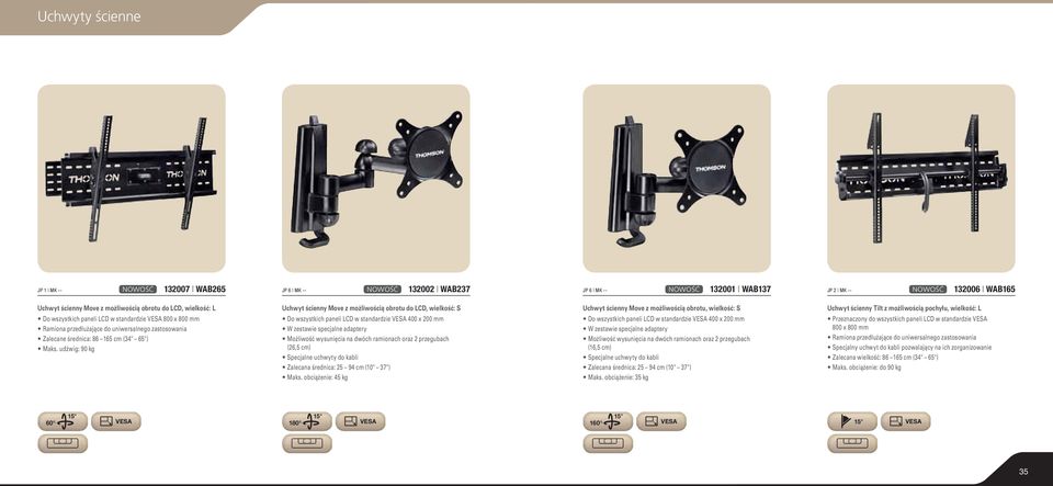 udźwig: 90 kg Uchwyt ścienny Move z możliwością obrotu do LCD, wielkość: S Do wszystkich paneli LCD w standardzie VESA 400 x 200 mm W zestawie specjalne adaptery Możliwość wysunięcia na dwóch