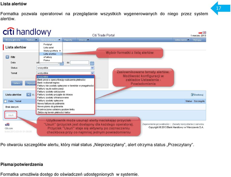 17 Po otwarciu szczegółów alertu, który miał status Nieprzeczytany, alert