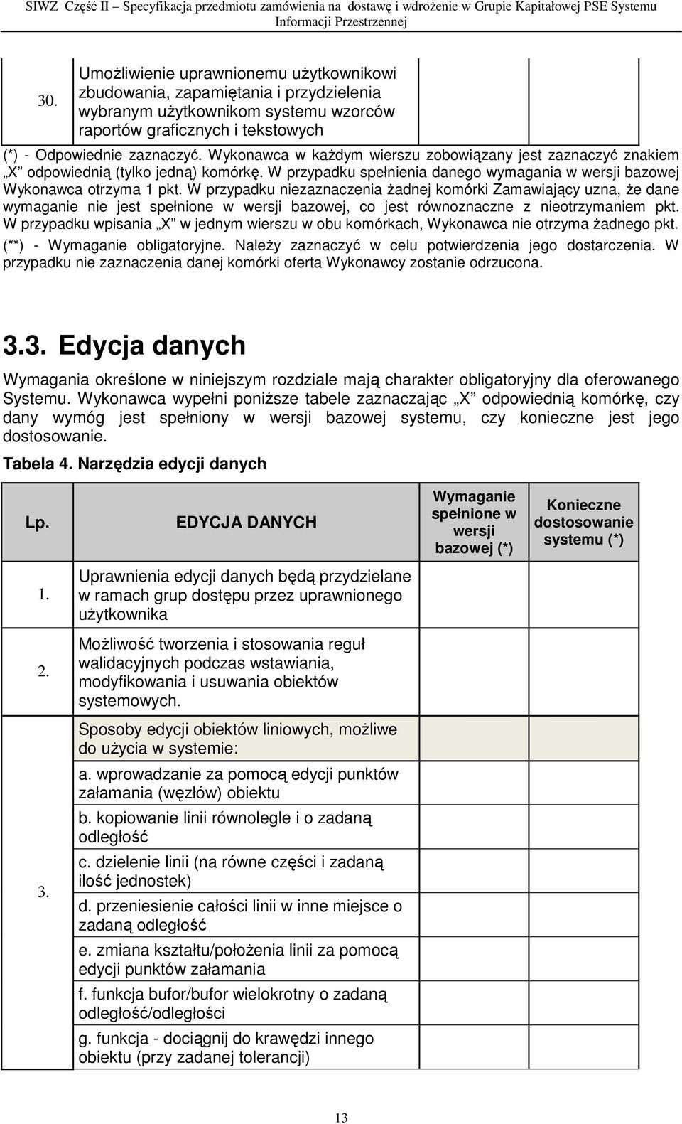 W przypadku niezaznaczenia żadnej komórki Zamawiający uzna, że dane wymaganie nie jest spełnione w wersji bazowej, co jest równoznaczne z nieotrzymaniem pkt.