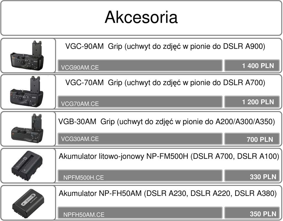 CE 1 200 PLN VGB-30AM Grip (uchwyt do zdjęć w pionie do A200/A300/A350) VCG30AM.