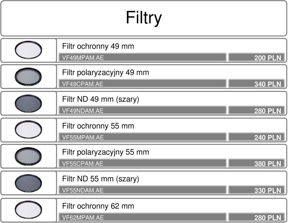 AE Filtr ochronny 55 mm VF55MPAM.AE Filtr polaryzacyjny 55 mm VF55CPAM.