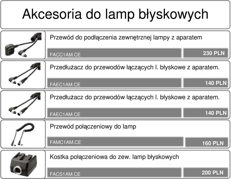 CE 230 PLN PrzedłuŜacz do przewodów łączących l. błyskowe z aparatem. FAEC1AM.