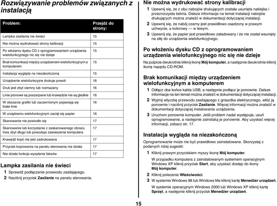 rozmazany 16 Linie pionowe są poszarpane lub krawędzie nie są gładkie 16 W obszarze grafiki lub zaczernionym pojawiają się białe linie W urządzeniu wielofunkcyjnym zaciął się papier 16 Skanowanie nie