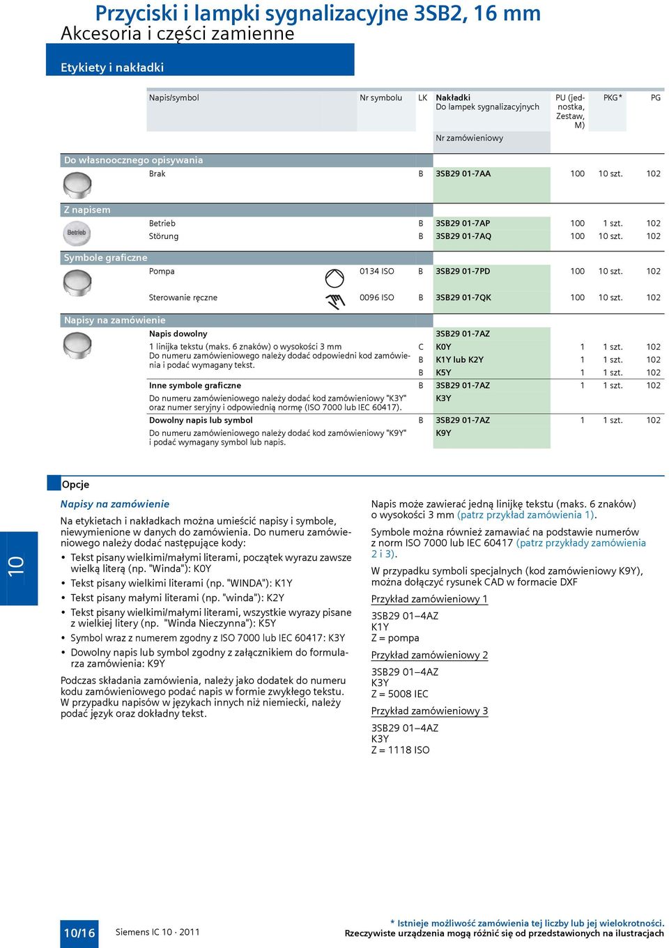 2 Sterowanie ręczne 0096 ISO B 3SB29 01-7QK 0 szt. 2 Napisy na zamówienie Napis dowolny 1 linijka tekstu (maks.