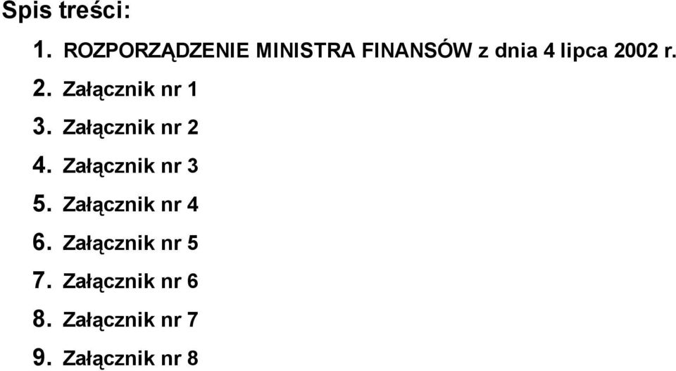2002 r. 2. Za cznik nr 1 3. Za cznik nr 2 4.