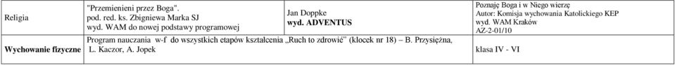 ADVENTUS Program nauczania w-f do wszystkich etapów kształcenia Ruch to zdrowié (klocek nr 18) B.