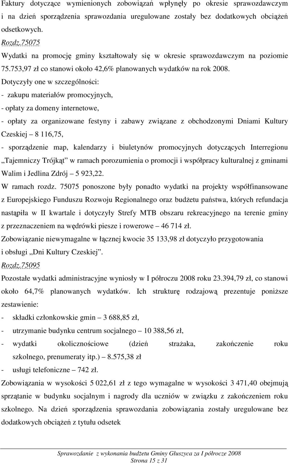 Dotyczyły one w szczególności: - zakupu materiałów promocyjnych, - opłaty za domeny internetowe, - opłaty za organizowane festyny i zabawy związane z obchodzonymi Dniami Kultury Czeskiej 8 116,75, -