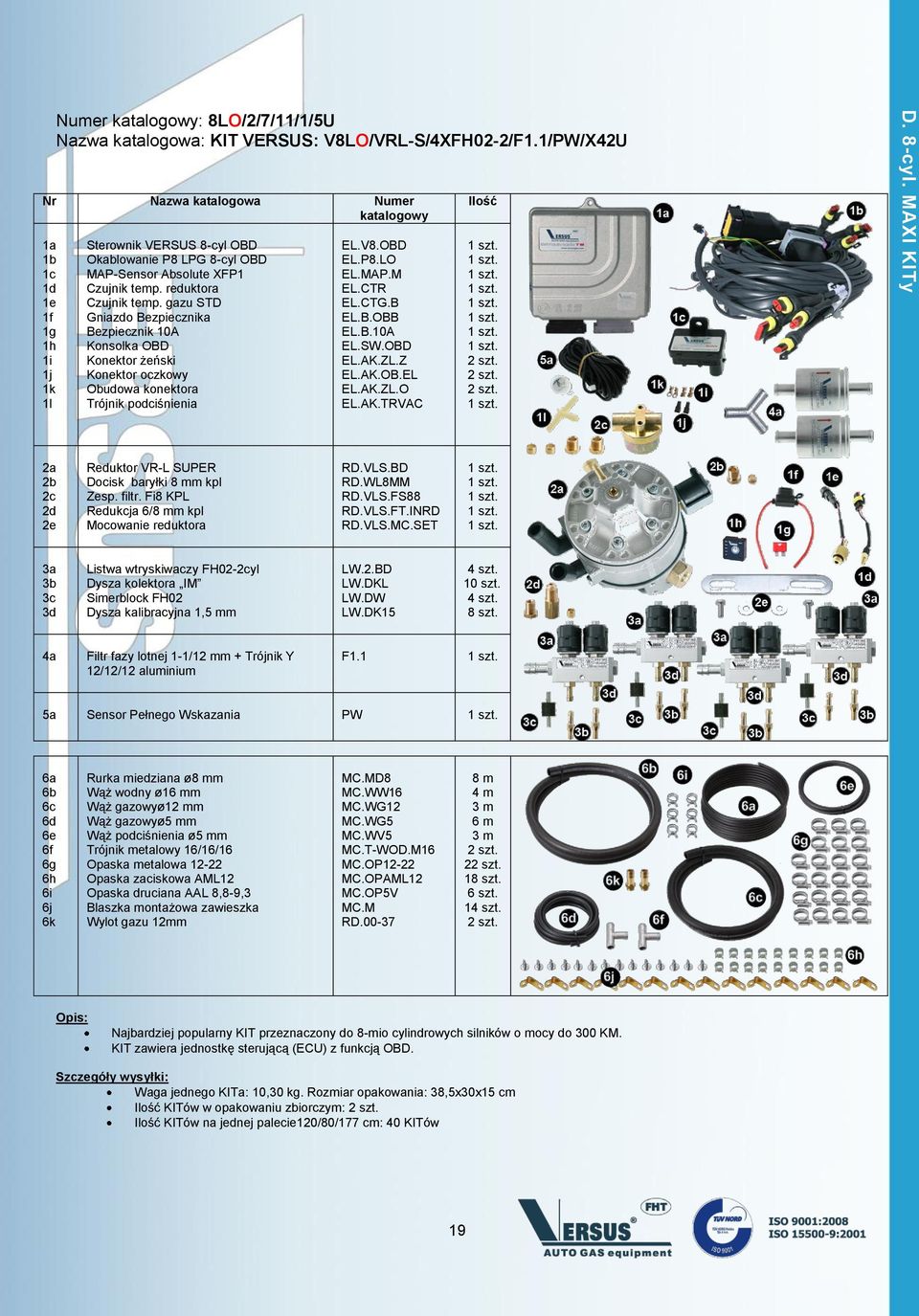 SET Listwa wtryskiwaczy FH02-yl Dysza kalibracyjna m LW.2.BD 4a Filtr fazy lotnej 1-1/12 mm + Trójnik Y 12/12/12 aluminium F1.1 5a Sensor Pełnego Wskazania PW 6k Wylot gazu 12mm D8 RD.