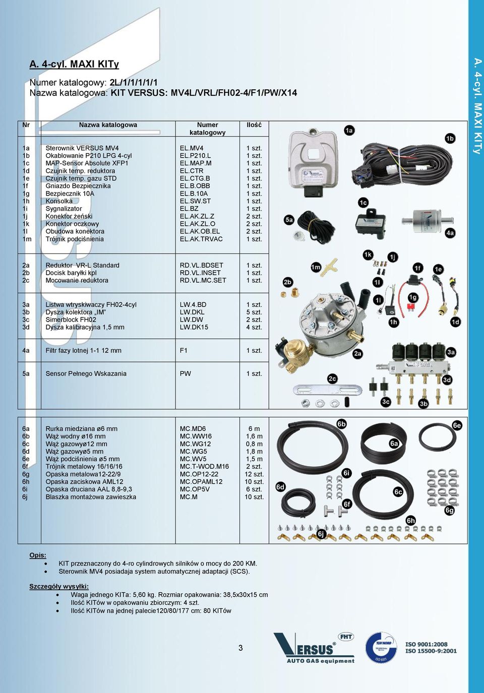 4a Filtr fazy lotnej 1-1 12 mm F1 5a Sensor Pełnego Wskazania PW Rurka miedziana øm Opaska metalowa12-22/9 D6 1, 0,8 m 1,8 m 1 KIT przeznaczony do 4-ro cylindrowych silników o mocy do 200 KM.