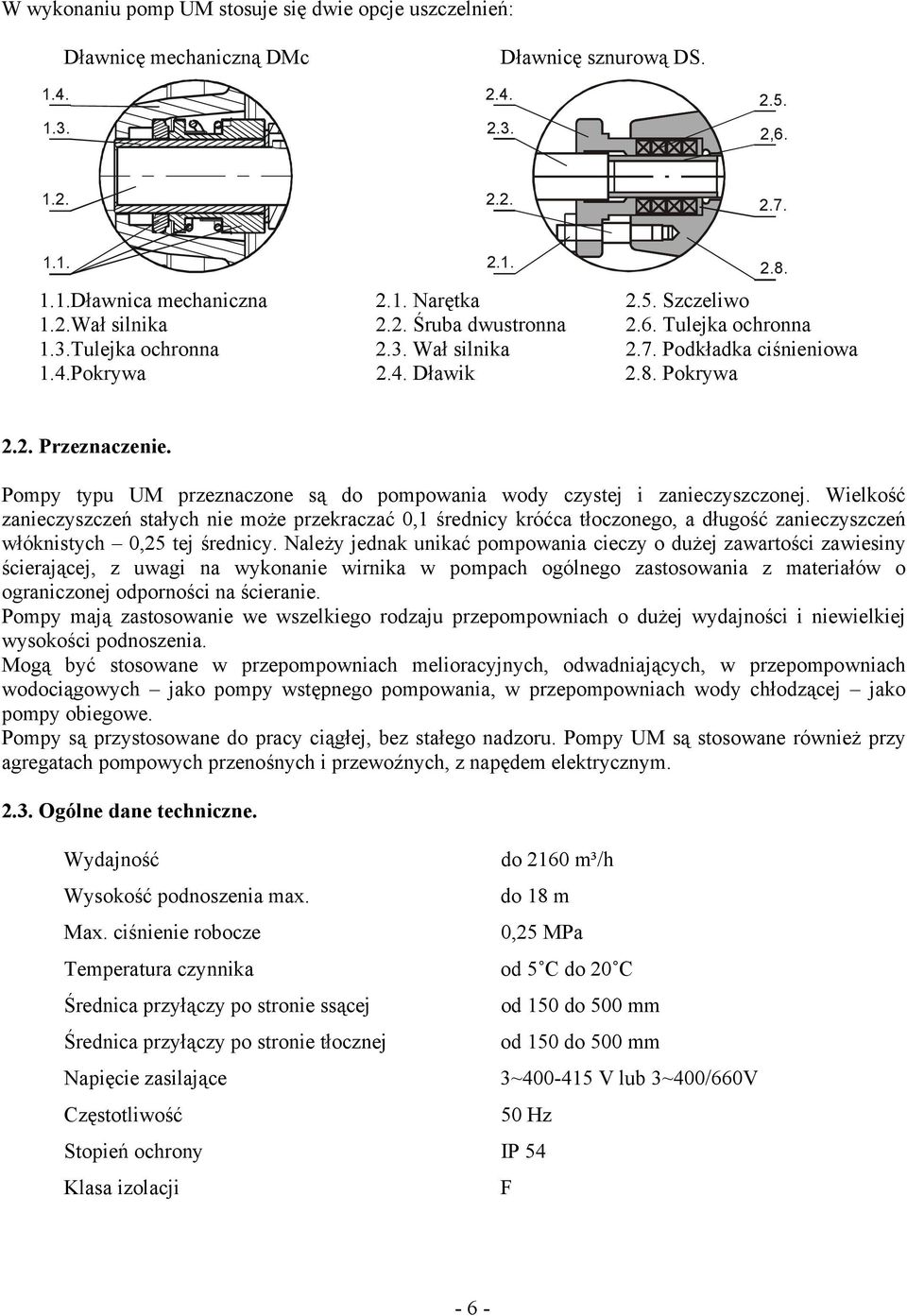 Pompy typu UM przeznaczone są do pompowania wody czystej i zanieczyszczonej.