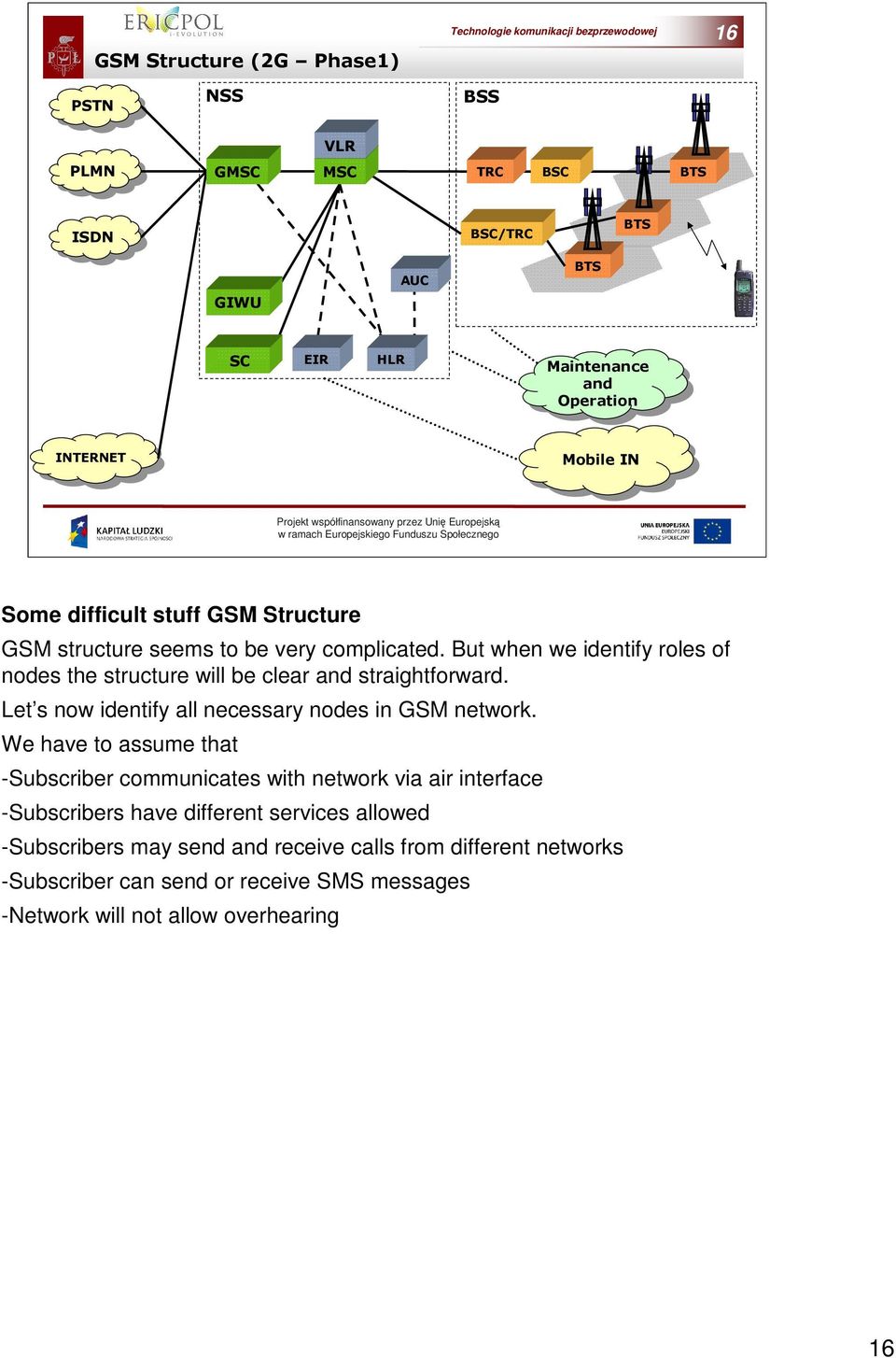 We have to assume that -Subscriber communicates with network via air interface -Subscribers have different services allowed -Subscribers may