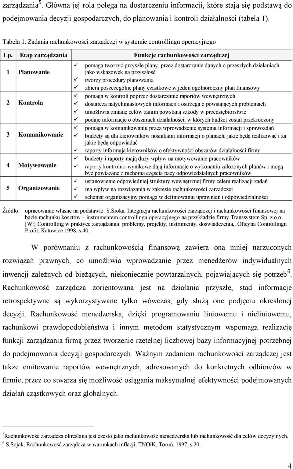 Etap zarządzania Funkcje rachunkowości zarządczej 1 Planowanie 2 Kontrola 3 Komunikowanie 4 Motywowanie 5 Organizowanie pomaga tworzyć przyszłe plany, przez dostarczanie danych o przeszłych