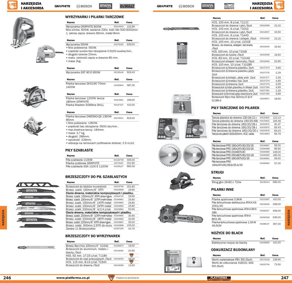 Wyrzynarka GST 90 E 650W 00235145 529,43 Pilarka tarczowa GKS190 70mm 1400W 00155640 587,00 Pilarka tarczowa 1200W, tarcza 185mm GRAPHITE 00014561 199,00 Pilarka Masters 5066ma SKILL 00147007 410,00