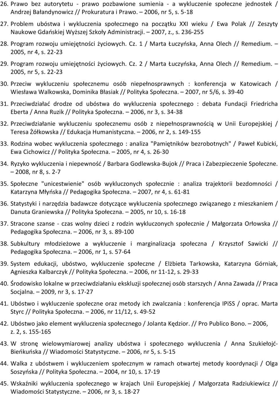 Cz. 1 / Marta Łuczyńska, Anna Olech // Remedium. 2005, nr 4, s. 22-23 29. Program rozwoju umiejętności życiowych. Cz. 2 / Marta Łuczyńska, Anna Olech // Remedium. 2005, nr 5, s. 22-23 30.