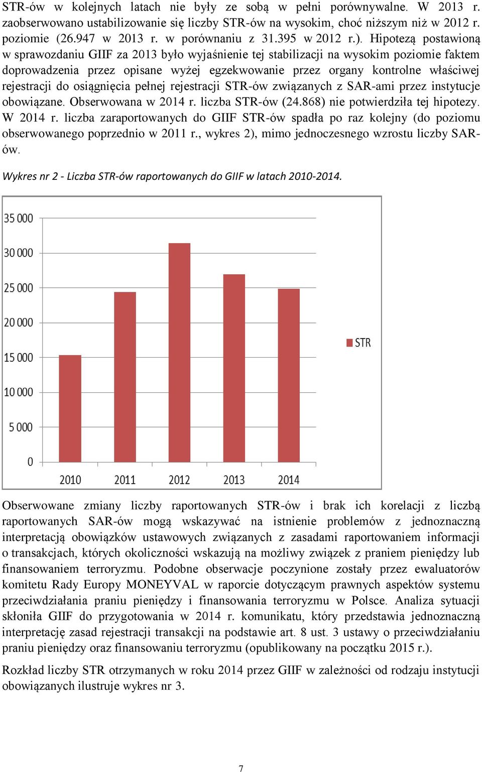 Hipotezą postawioną w sprawozdaniu GIIF za 2013 było wyjaśnienie tej stabilizacji na wysokim poziomie faktem doprowadzenia przez opisane wyżej egzekwowanie przez organy kontrolne właściwej