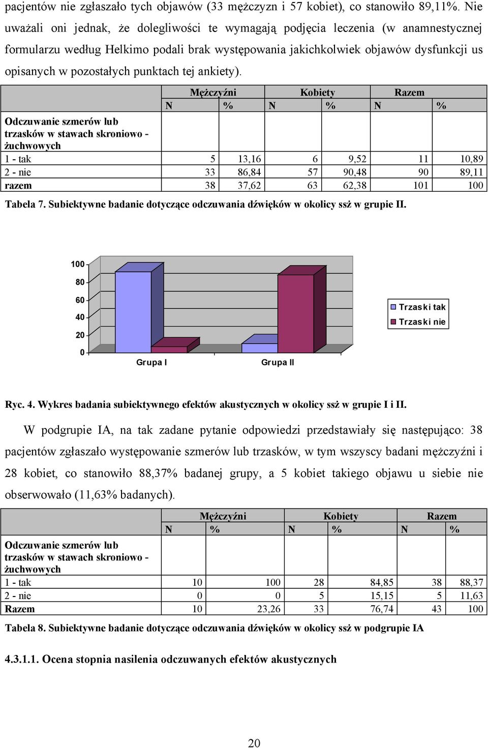 punktach tej ankiety). Odczuwanie szmerów lub trzasków w stawach skroniowo żuchwowych - tak - nie razem 5 8,6 86,8 7,6 6 57 6 9,5 9,8 6,8 9,89 89, Tabela 7.