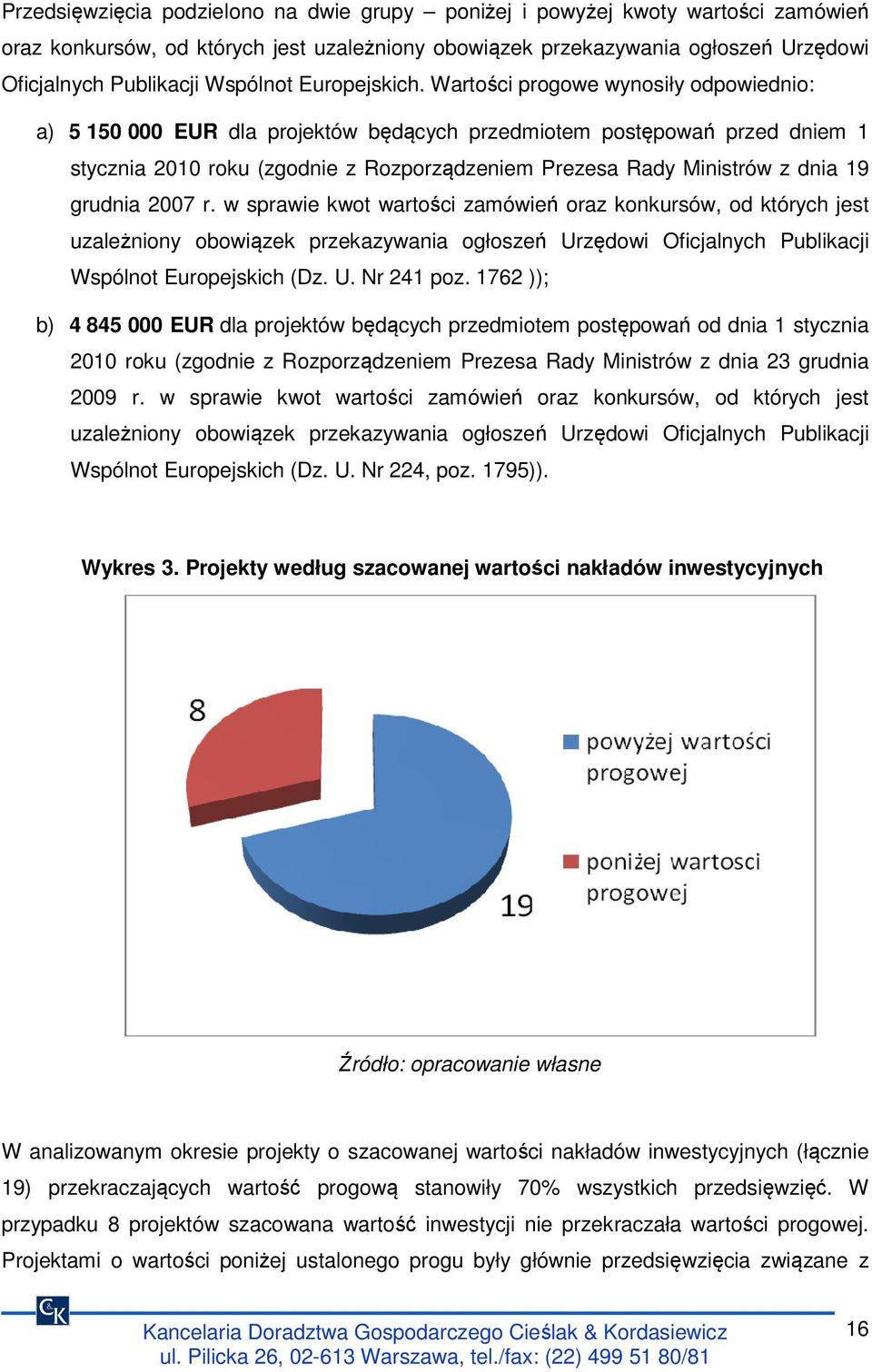 Wartości progowe wynosiły odpowiednio: a) 5 150 000 EUR dla projektów będących przedmiotem postępowań przed dniem 1 stycznia 2010 roku (zgodnie z Rozporządzeniem Prezesa Rady Ministrów z dnia 19