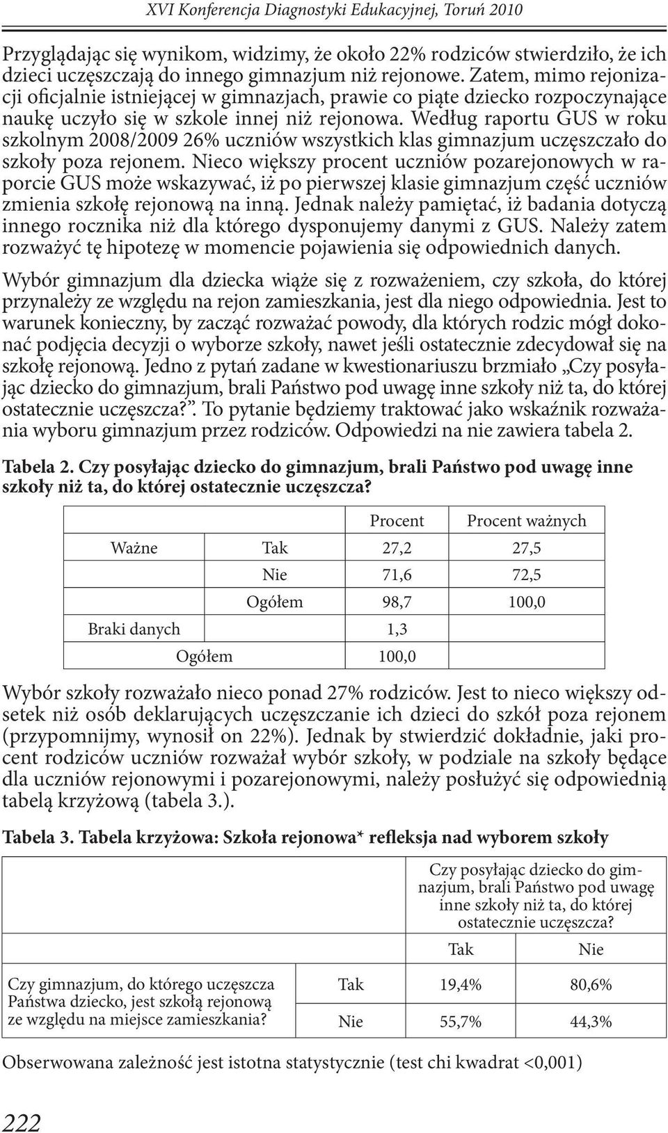 Według raportu GUS w roku szkolnym 2008/2009 26% uczniów wszystkich klas gimnazjum uczęszczało do szkoły poza rejonem.