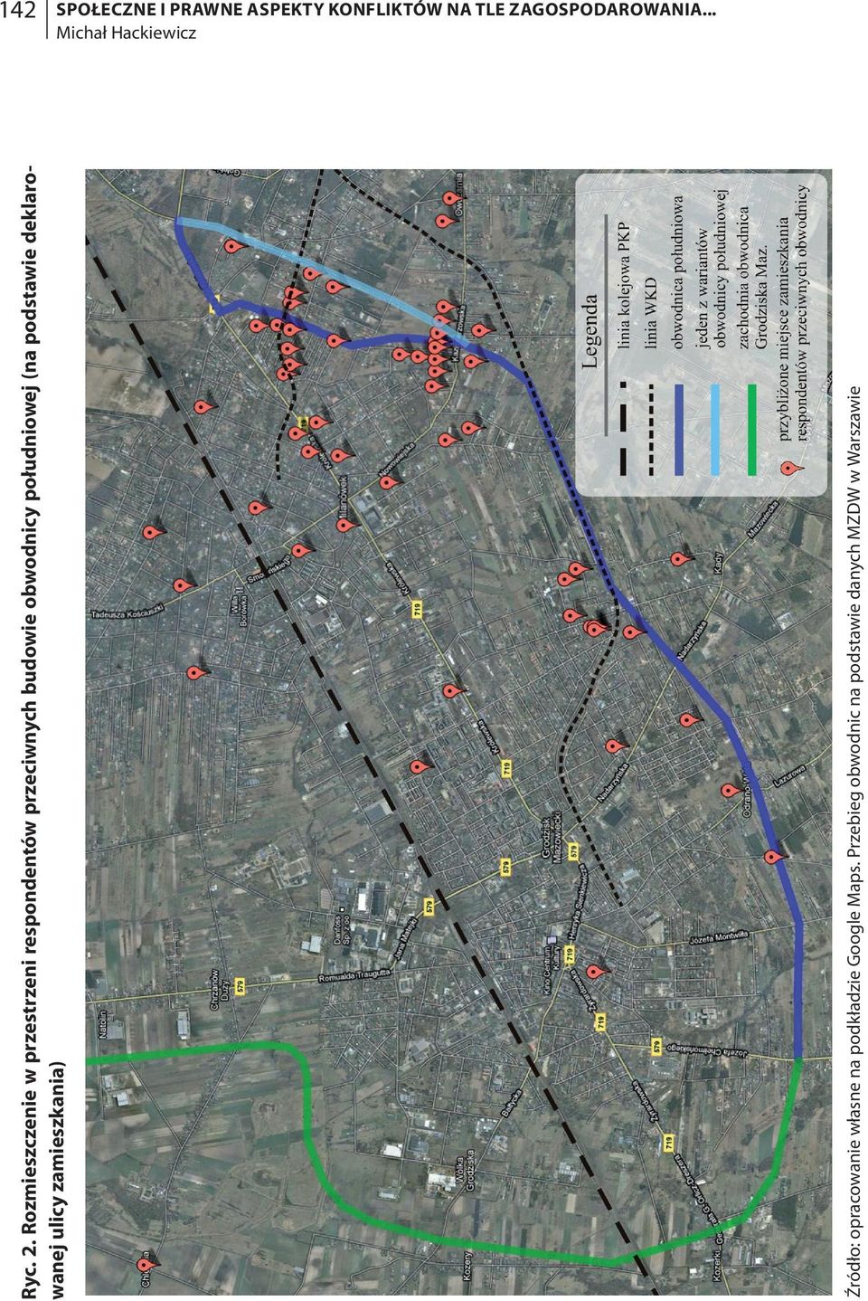 Rozmieszczenie w przestrzeni respondentów przeciwnych budowie obwodnicy