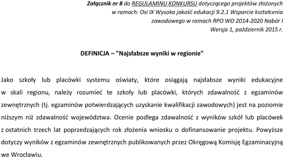 egzaminów potwierdzających uzyskanie kwalifikacji zawodowych) jest na poziomie niższym niż zdawalność województwa.