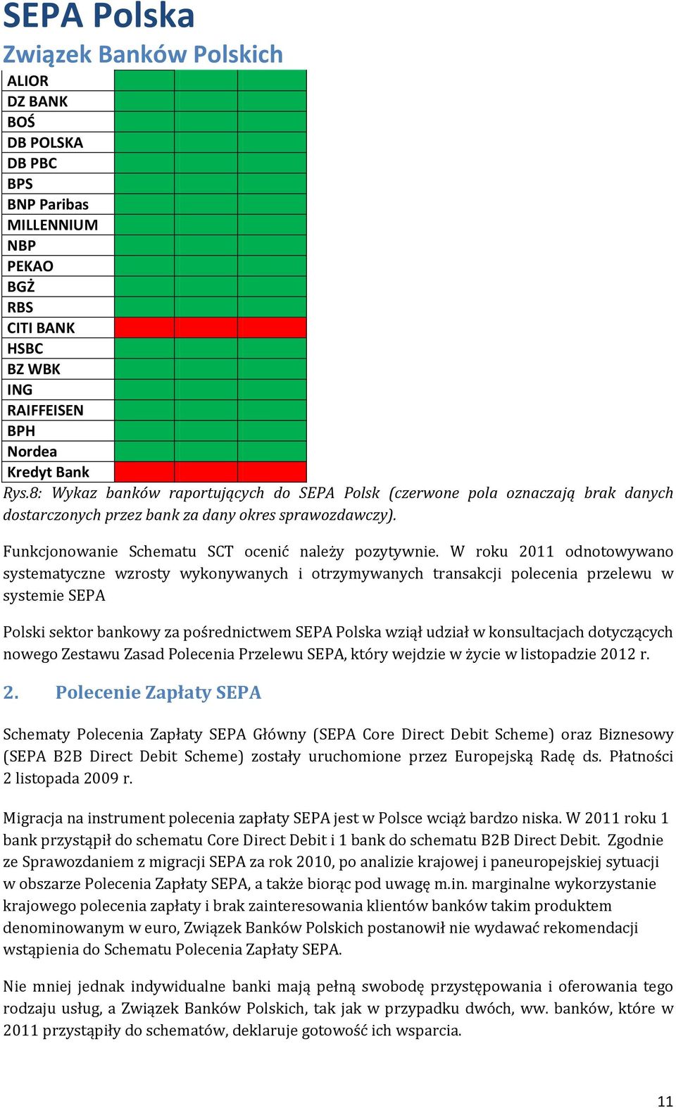 W roku 2011 odnotowywano systematyczne wzrosty wykonywanych i otrzymywanych transakcji polecenia przelewu w systemie SEPA Polski sektor bankowy za pośrednictwem SEPA Polska wziął udział w