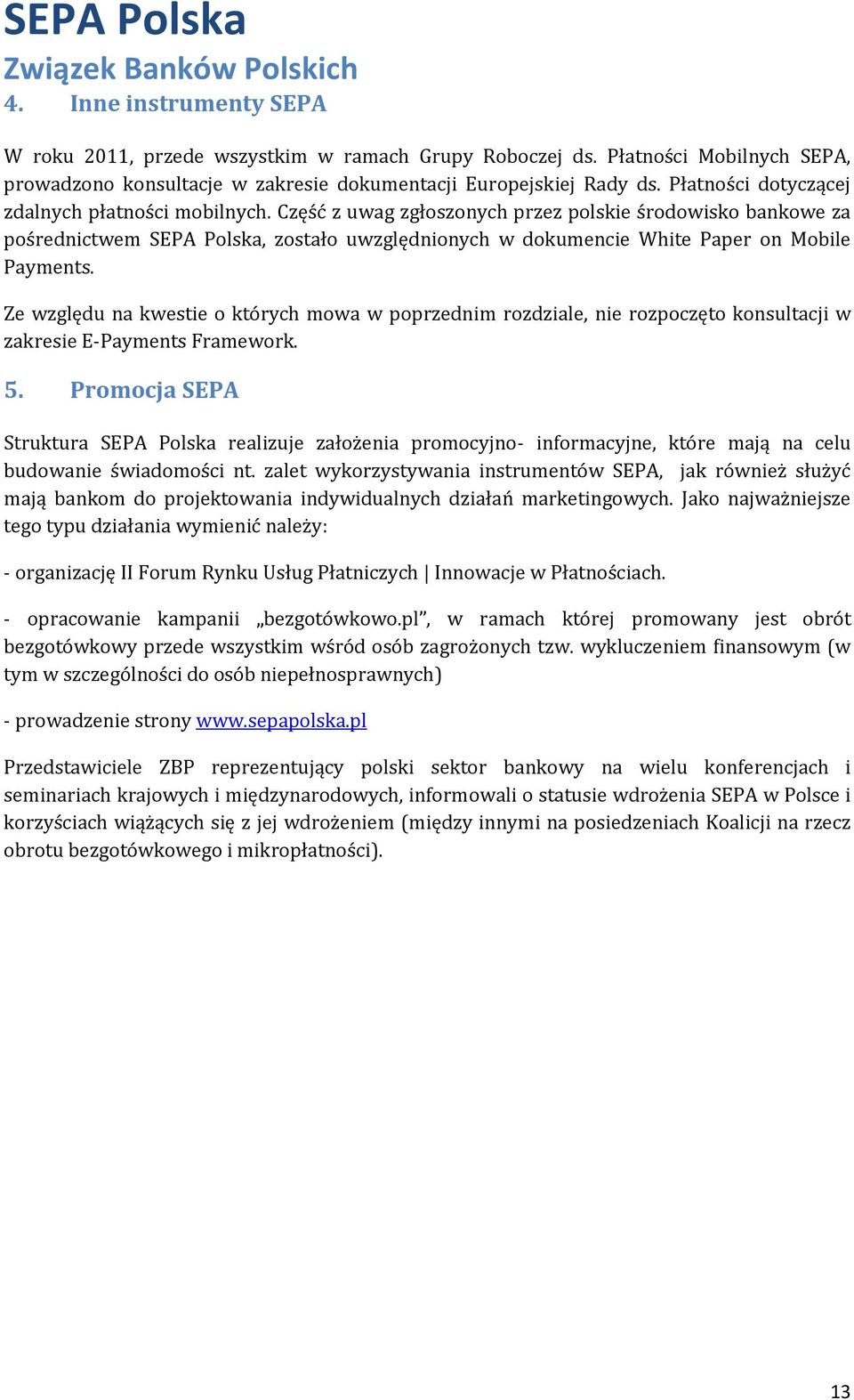 Część z uwag zgłoszonych przez polskie środowisko bankowe za pośrednictwem SEPA Polska, zostało uwzględnionych w dokumencie White Paper on Mobile Payments.