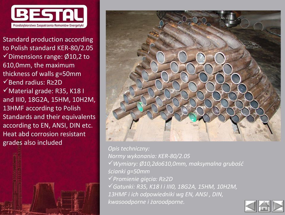 10H2M, 13HMF according to Polish Standards and their equivalents according to EN, ANSI, DIN etc.