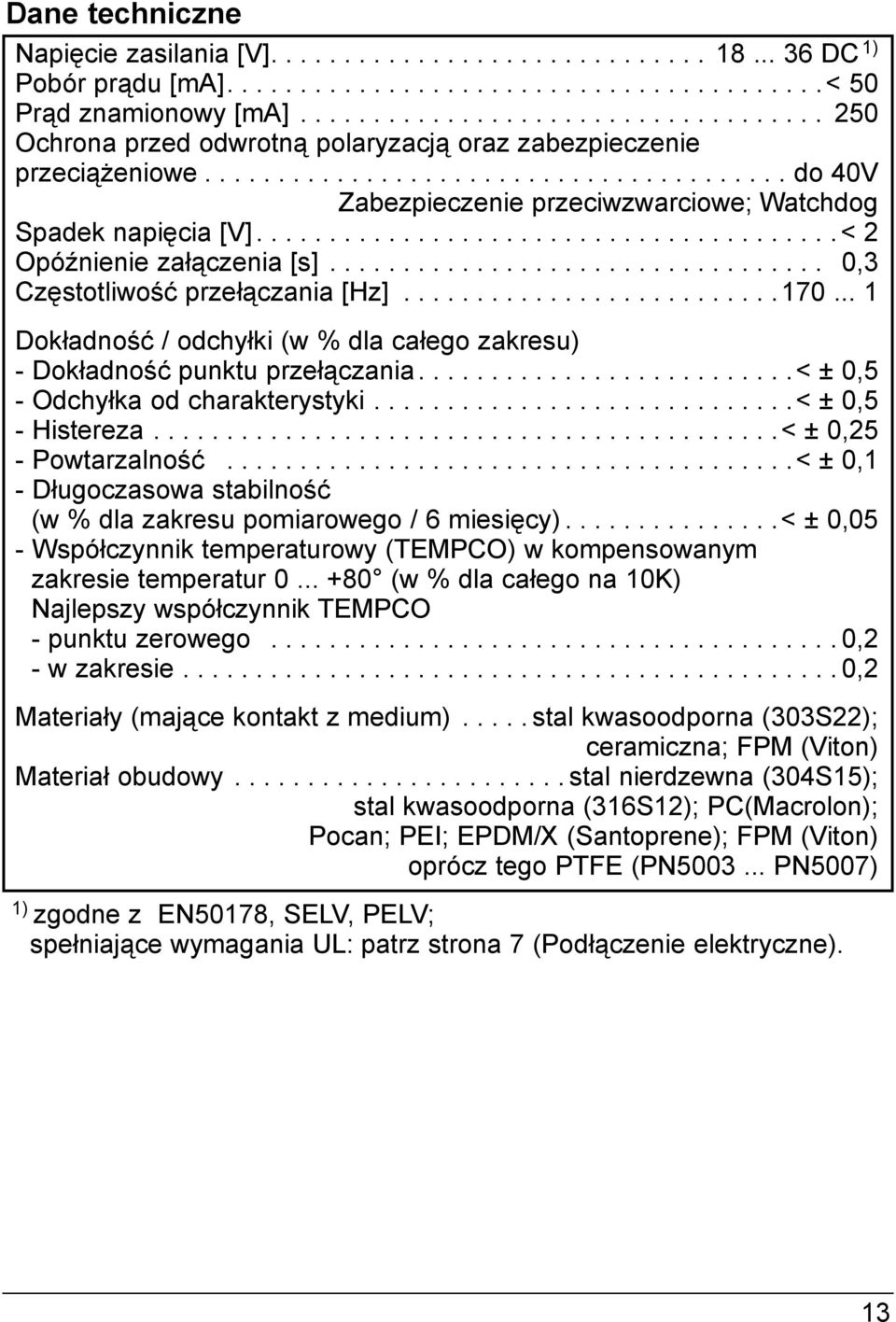 .......................................< Opóźnienie załączenia [s].................................. 0,3 Częstotliwość przełączania [Hz]..........................70.