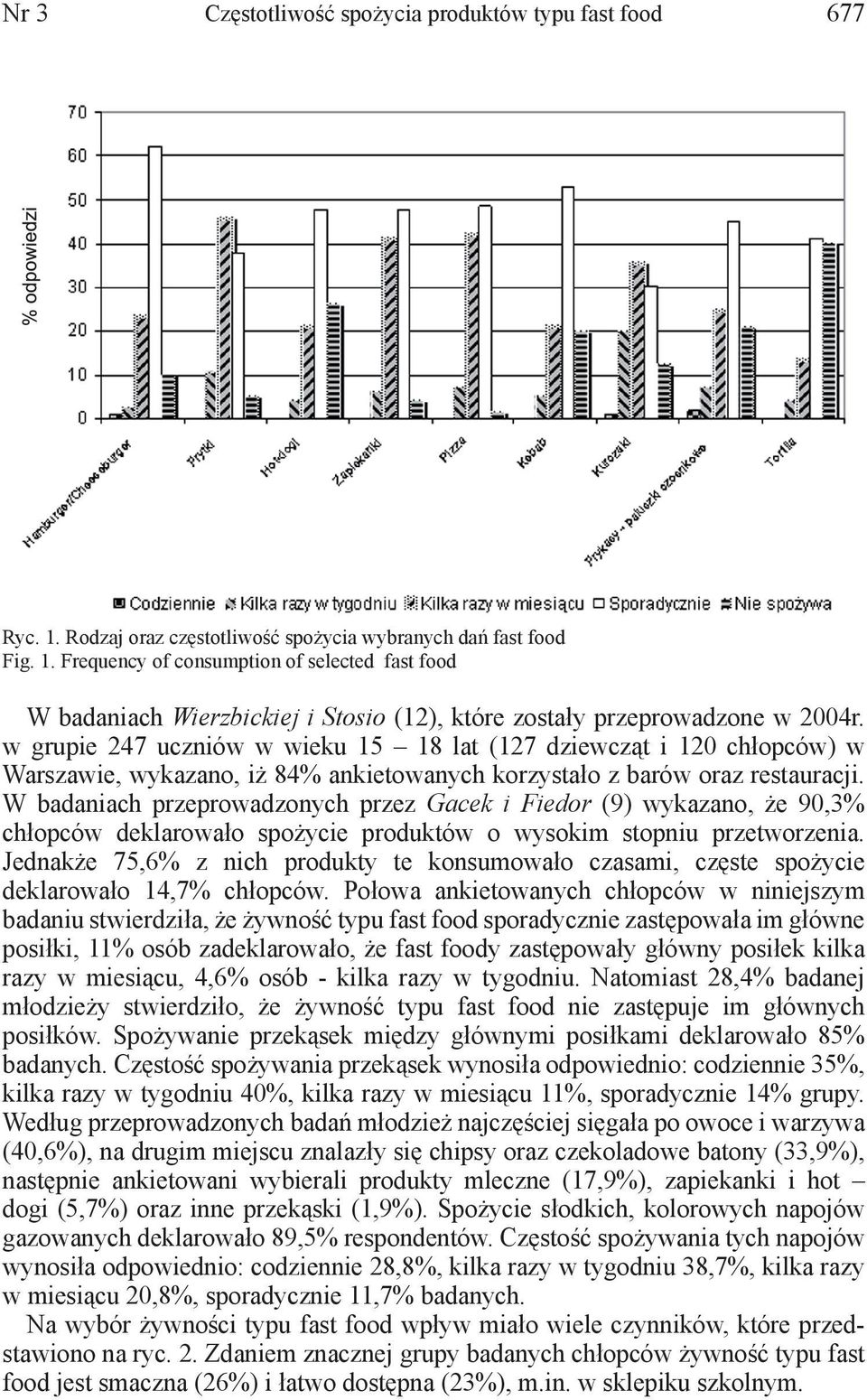 W badaniach przeprowadzonych przez Gacek i Fiedor (9) wykazano, że 90,3% chłopców deklarowało spożycie produktów o wysokim stopniu przetworzenia.