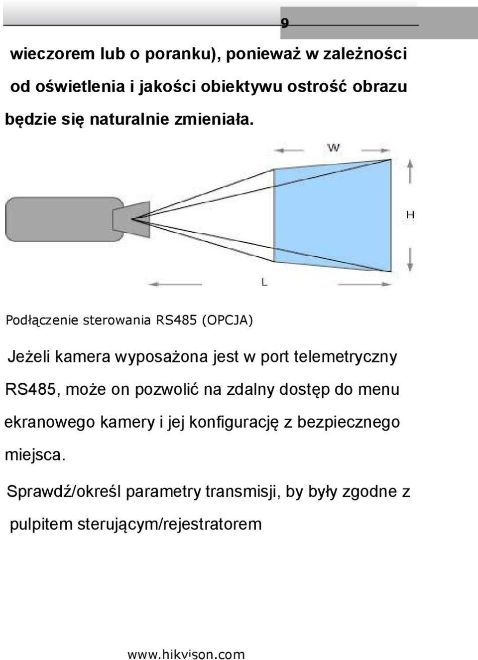 Podłączenie sterowania RS485 (OPCJA) Jeżeli kamera wyposażona jest w port telemetryczny RS485, może on