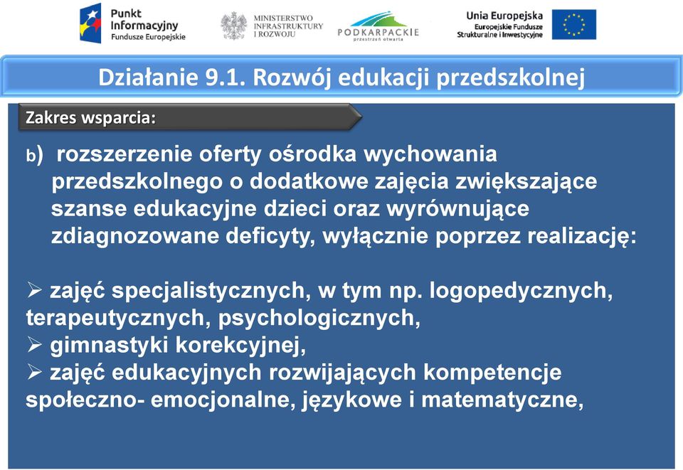 zwiększające szanse edukacyjne dzieci oraz wyrównujące zdiagnozowane deficyty, wyłącznie poprzez realizację: