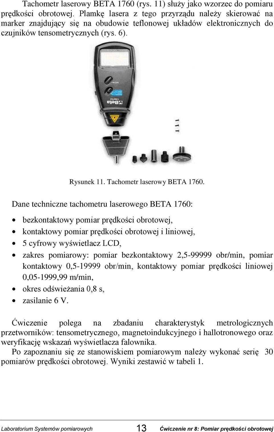 Tachometr laserowy BETA 1760.