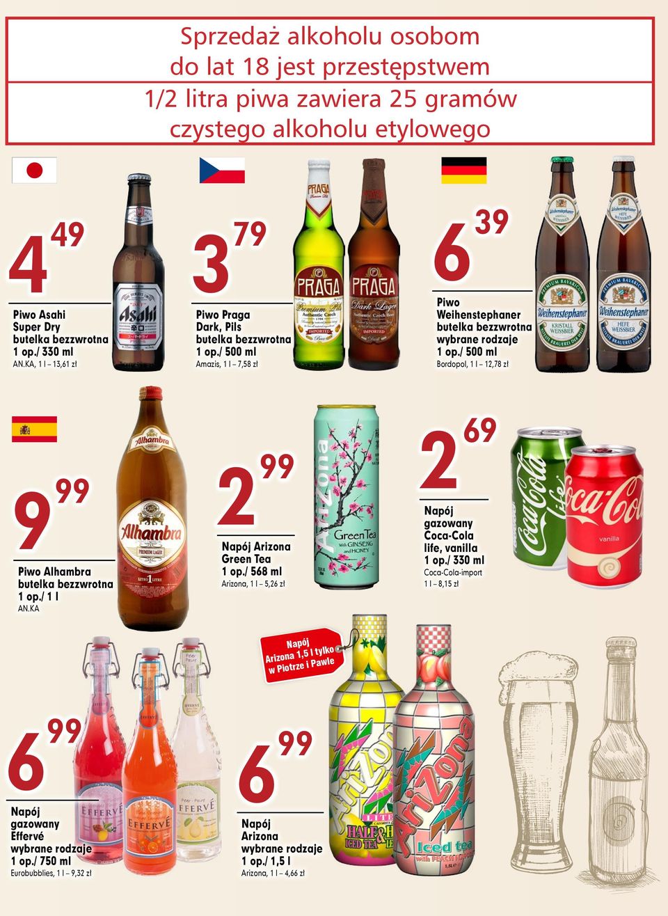 / 568 ml Arizona, 1 l 5,6 zł AN.KA Napój lko a 1,5 l ty n o z ri A le w a P ei w Piotrz 6 Napój gazowany Effervé 1 op./ 750 ml Eurobubblies, 1 l 9,3 zł 6 Napój Arizona 1 op.