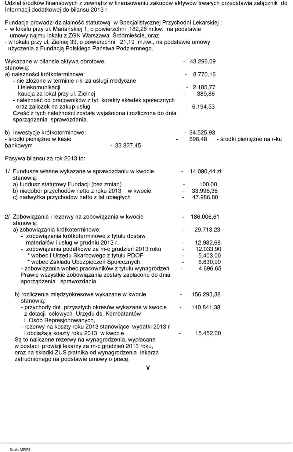 na podstawie umowy najmu lokalu z ZGN Warszawa Śródmieście, oraz - w lokalu przy ul. Zielnej 39, o powierzchni 21,19 m.kw., na podstawie umowy użyczenia z Fundacją Polskiego Państwa Podziemnego.