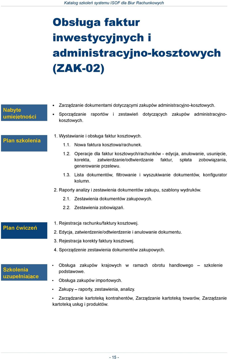 Operacje dla faktur kosztowych/rachunków - edycja, anulowanie, usunięcie, korekta, zatwierdzanie/odtwierdzanie faktur, spłata zobowiązania, generowanie przelewu. 1.3.