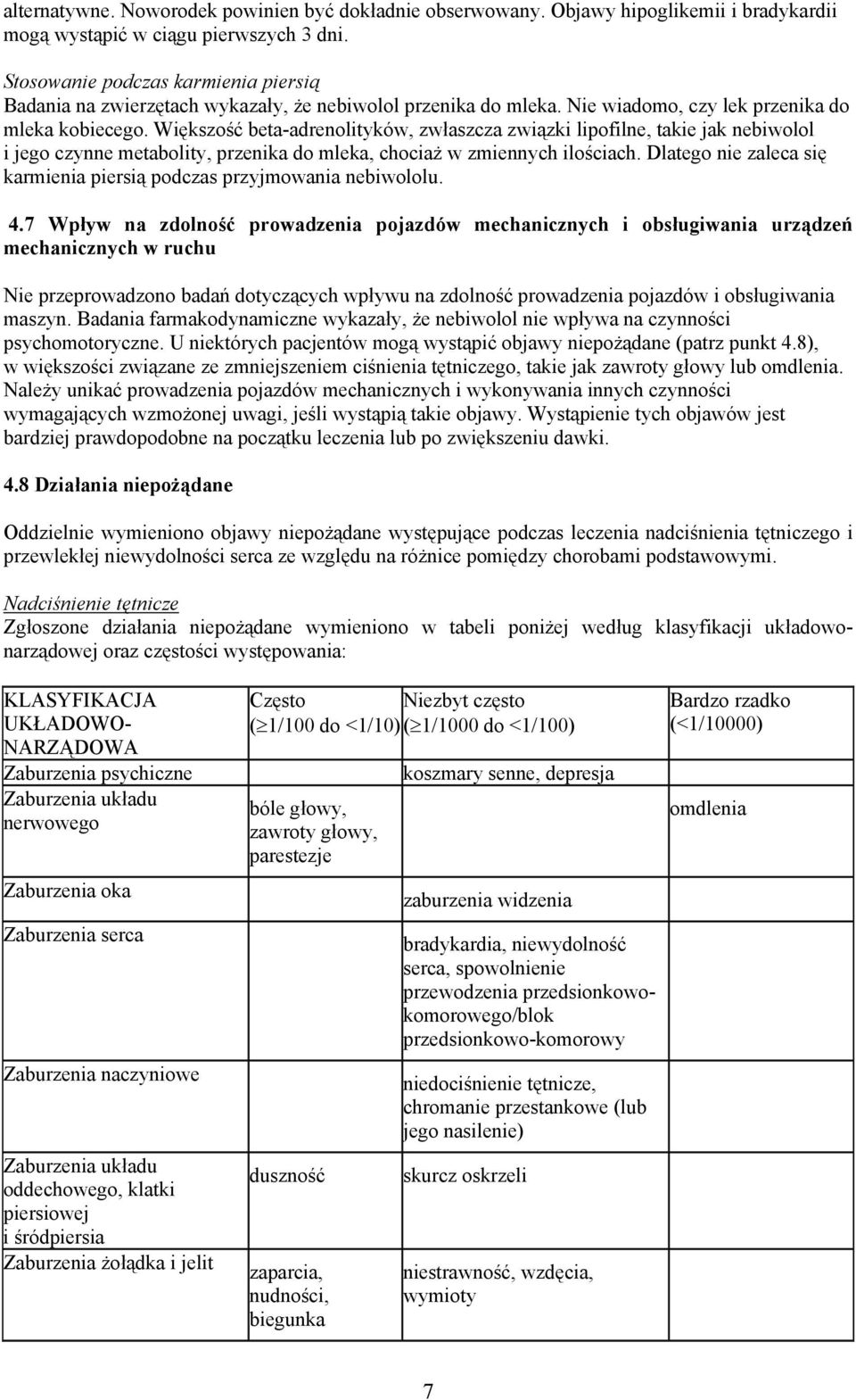 Większość beta-adrenolityków, zwłaszcza związki lipofilne, takie jak nebiwolol i jego czynne metabolity, przenika do mleka, chociaż w zmiennych ilościach.