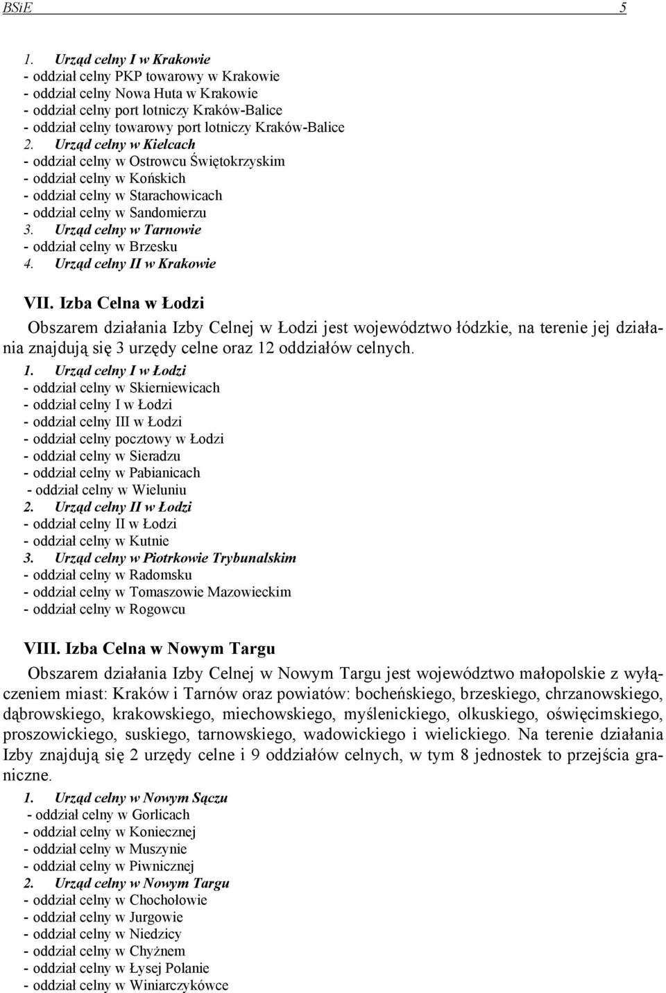 2. Urząd celny w Kielcach - oddział celny w Ostrowcu Świętokrzyskim - oddział celny w Końskich - oddział celny w Starachowicach - oddział celny w Sandomierzu 3.