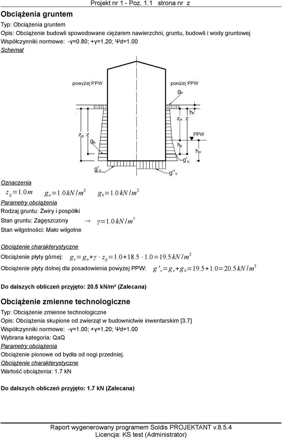 0=19.5 kn /m 2 Obciążenie płyty dolnej dla posadowienia powyżej PPW: g ' v =g v +g b =19.5+1.0=20.5 kn /m 2 Do dalszych obliczeń przyjęto: 20.